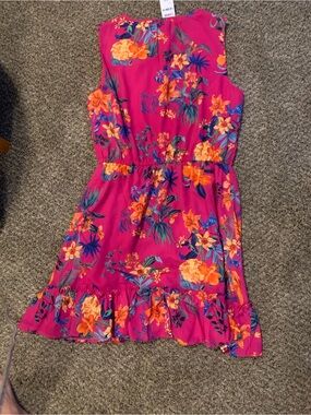 INC International Concepts Hot Pink Floral Ruffle Midi Dress